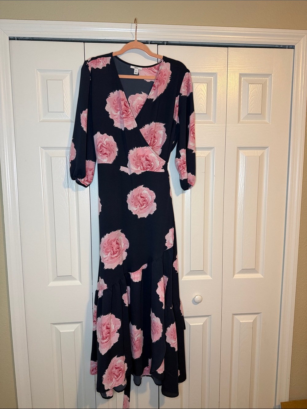 Floral Wrap Maxi Dress - Pink on navy